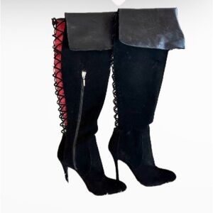 Cesare Paciotti Black and Red Over the Knee Boots